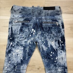 NEW Rock Revival Moto EAN Men's Jeans Acid Wash Blue Zippers 32x33 Stretch